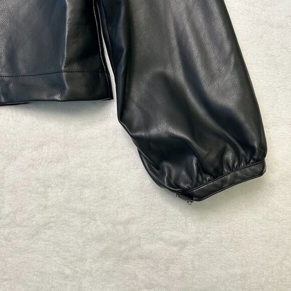 AVEC LES FILLES Faux Leather Raglan Sleeve Blouse Black Vegan Sz M NWT - Picture 5 of 7